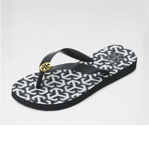 TORY BURCH Isidro logo Patterned Flip Flops Geometric Black/White Size 7 Women’s